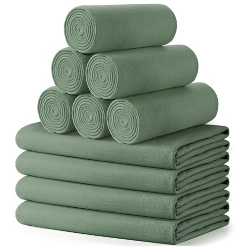 Buryeah 10 Pcs Fleece Blanket Bulk Soft Warm Fleece Blankets Cozy Lightweight Throw Blankets Plush Pet Throw Blanket for Home Bed Sofa Office Wedding Gifts Travel(50" X 60",Army Green) - color: Army Green