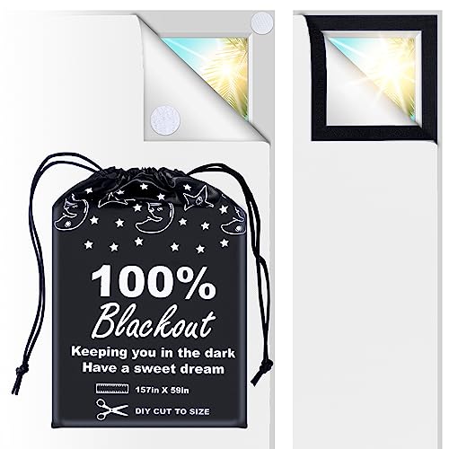 100% Blackout Blind White (157"x 59") Curtains Window Cove [DIY Cut to Any Size or Shape] [Hook & Loop Tabs][ Portable Bags for Travel ] [Light & UV Blocking ] for House,Baby Nursery,Apartment - color: White and Silver-grey, size: 59"W x 157"H