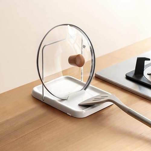Pot Lid Holder, Lid and Spoon Rest Holder for Kitchen Counter, Foldable Pan Lid Organizer Stand with Nonslip Pads Multifunctional Utensils