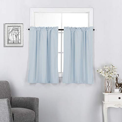 Diamond Home Linens 2 Piece 100% Blackout Insulated Rod Pocket Kitchen Curtain Tiers Set for Small Windows 36" Long-Light Blue - color: Light Blue, size: 27"W x 36"L (Pack of 2)