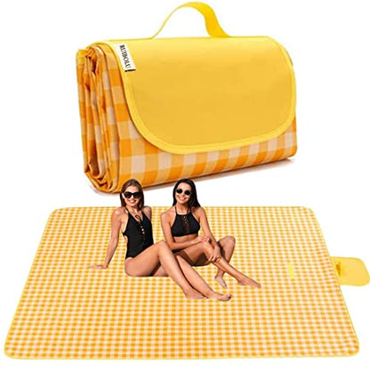 Extra Large Picnic Blanket Beach Blankets, 80''x80'' Picnic Mat Waterproof Sand Proof Foldable Portable for Outdoor Camping Hiking Travel Grass Park Music Festival Lawn Mats (yellow, 80x80 inch) - color: Yellow 80x80 Inch