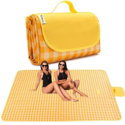 Extra Large Picnic Blanket Beach Blankets, 80''x80'' Picnic Mat Waterproof Sand Proof Foldable Portable for Outdoor Camping Hiking Travel Grass Park Music Festival Lawn Mats (yellow, 80x80 inch) - color: Yellow 80x80 Inch
