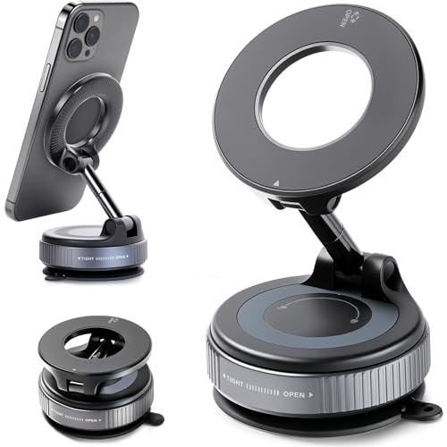 2026 Upgraded Vacuum Magnetic Car Phone Holder, 360° Adjustable Magsafe Car Mount with 90 LBS Ultra Suction Cup, Cell Phone Holders for Car/Gym/Mirror, fit iPhone & Android