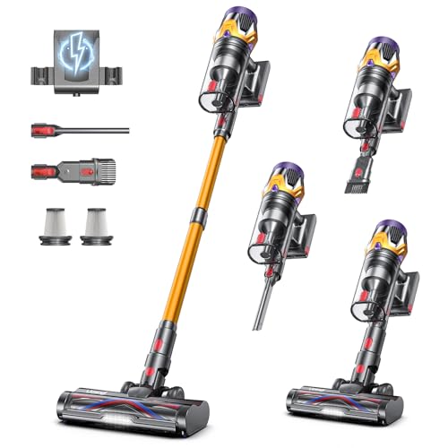 Cordless Vacuum Cleaner, Upgraded 55KPA 650W 70Mins Stick Vacuum with Hurricane Mode, Self-Standing, Touch Screen, 1.8L Dust Cup, Anti-tangle Wireless Vacumm, Vacuum Cleaners for Home/Pet Hair/Carpets - color: Gold