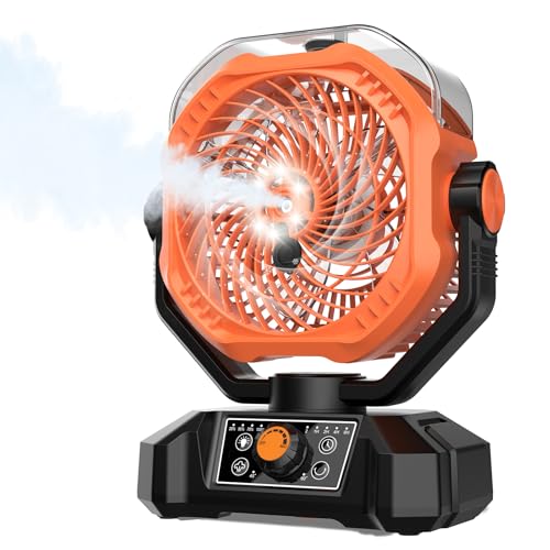 Misting Fan with 12oz Water Mist, Auto Oscillating, Remote, Timer, Light, 8 Speeds, 9-Inch, 20000mAh 120H Battery Powered Operated Portable Mister Fan for Camping Tent, Travel, Worksite, Poweroutage - color: Misting-20000mAh-