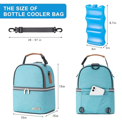 Breastmilk Cooler Bag with Ice Pack Fits 6 Baby Bottles up to 9 Ounce, Breast Milk Pump Cooler Bag with Shoulder Strap for Nursing Mom Daycare, Work, Travel- Lake Green - color: Green