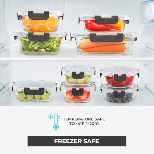 Freshware Glass Storage Containers with Lids, 24 Pieces, 12 Containers with 12 Lids, Glass Meal Prep Container for Lunch, Food Storage Containers, Leak Proof, Freezer Safe, Grey