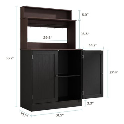 MHOM Farmhouse Coffee Bar Cabinet with Storage, Rustic Buffet Cabinet with 5 Hooks, Small Coffee Station Cabinet for Kitchen & Dining Room, Antique Black - color: Black