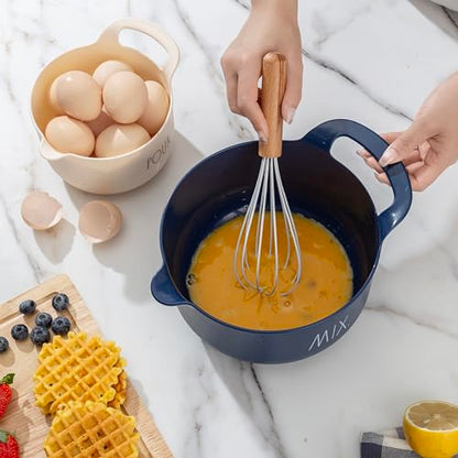 Rae Dunn Non-Slip Mixing Bowls - 4 Piece Nesting Plastic Mixing Bowl Set with Pour Spouts and Handles-Measurement Markings (Cream) - color: Cream