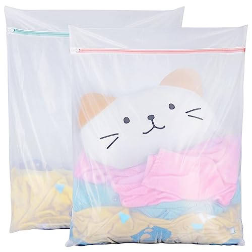 Large Mesh Laundry Bags, 2 Pack 35 in x 27 in Washable Fine Net Washing Machine Bags for Delicates, Blankets, Comforters, Bedding, Clothing, Toys, Pet Items - color: White, size: L (35"x27")