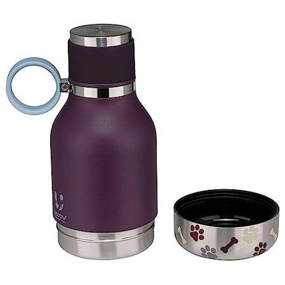 Asobu Buddy Bottle a Stainless Steel Insulated Water Bottle for with Removable Dog Water Bowl and Dog Food and Treat Storage Bowl (Burgundy, 37 Oz Water Bottle with Bowl) - color: Burgundy