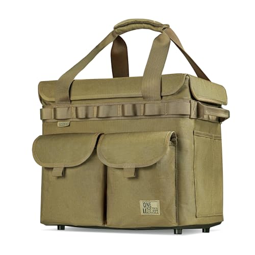 ONETIGRIS Camping Storage Bag with Lid, 25L Collapsible Tactical Tote Bag for Outdoor Camping Travel Picnic Garage Trunk Organizer - color: Coyote Brown