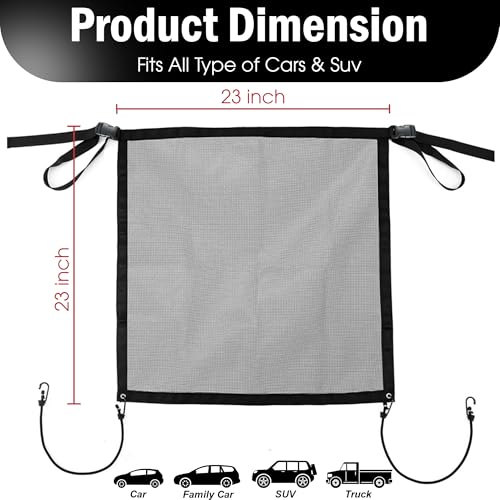 Universal Dog Car Net Barrier – Sturdy Mesh, Easy Install, Breathable Design, Easy to Clean, Flexible Bungee Cords for Adjustable Fit 23"×23" (Black)