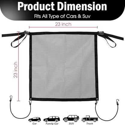 Universal Dog Car Net Barrier – Sturdy Mesh, Easy Install, Breathable Design, Easy to Clean, Flexible Bungee Cords for Adjustable Fit 23"×23" (Black)