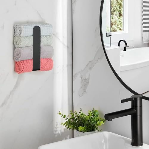 Taozun Hand Towel Bar Bathroom Towel Holder Black Single Towel Rack Self Adhesive Towel Ring Stainless Steel Towel Rail for Bathroom Kitchen, 2 Packs - color: Black, size: 8-inch(2 Pack)