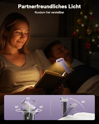 86lux Book Light, Reading Light for Book in Bed, USB Rechargeable LED Night Light with 3 Colors & Stepless Dimming, Aluminum Alloy Bookmark Light for Book Lovers, Lavender - color: Lavender