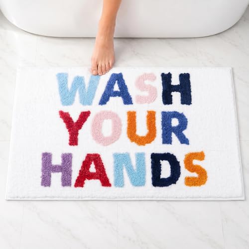 Bathroom Rugs 32x20,Soft, Absorbent and Non Slip Bath Mat, Machine Washable with Colorful Letter Designs for Tub, Shower or Sink,Home Decor Accessories - color: Wash Your Hands, size: 32"×20"