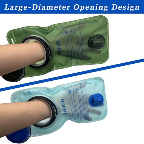HEIKLN Hydration Bladder 1.5L-2L-2.5L-3L,Leak Proof Water Reservoir, BPA Free Military Water Storage Bladder Bag Hydration Pack Replacement Easy Clean for Bicycling Hiking Camping Hunting Running - color: 2L Blue+Green With Clean Kit