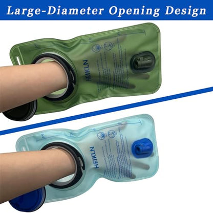 HEIKLN Hydration Bladder 1.5L-2L-2.5L-3L,Leak Proof Water Reservoir, BPA Free Military Water Storage Bladder Bag Hydration Pack Replacement Easy Clean for Bicycling Hiking Camping Hunting Running - color: 2L Blue+Green With Clean Kit