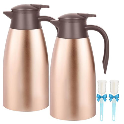 68oz Thermal Coffee Carafe, 2 Pack Airpot Insulated Coffee Urns Stainless Steel Vacuum Thermal Pot Dispenser for Coffee, Hot Water, Tea, Hot Beverage - Keep 12 Hours Hot, 24 Hours Cold (Rose Gold) - color: Gold Gold