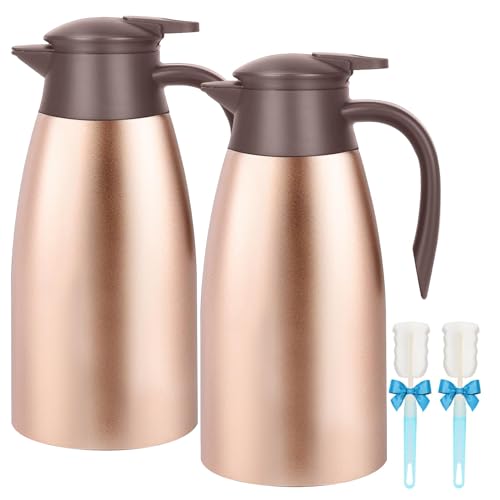 68oz Thermal Coffee Carafe, 2 Pack Airpot Insulated Coffee Urns Stainless Steel Vacuum Thermal Pot Dispenser for Coffee, Hot Water, Tea, Hot Beverage - Keep 12 Hours Hot, 24 Hours Cold (Rose Gold) - color: Gold Gold