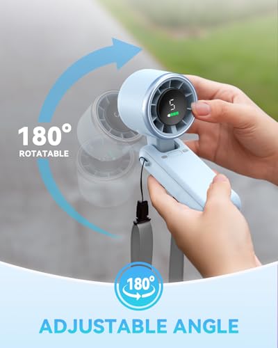 PlayHot Portable Handheld Turbo Fan, 5-Speed Personal Fan, USB-C Rechargeable Fan Up to 12 Hours, 3 IN 1 Hand Fan with Air Turbo Tech Cooling, Travel Fan for Cruise, Beach, Gifts for Women (Blue) - color: Blue