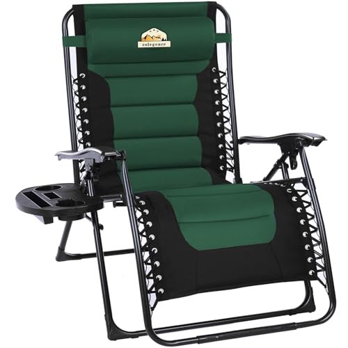 Colegence Oversized Padded Zero Gravity Lounge Chair, Foldable Patio Anti Gravity Reclining Chairs Folding Lawn Recliner with Cup Holder for Yard, Camping, Outdoor, Support 350 LBS, Green - color: Green, style: 1-Pack