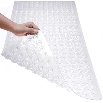TEESHLY Bath Mat for Tub & Shower, Non Slip Soft Bathmat with Suction Cups & Drain Holes, Machine Washable Bathtub Floor Liner Mats for Bathroom, 35x16 Inch, Clear - color: Clear