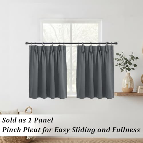 Lino Rosa Small Basement Window Curtains 18 Inch Length,Pinch Pleated Cafe Blackout Mini Curtains for RV Camper Kitchen - color: Grey, size: 24"W x 18"L (Pack of 1)