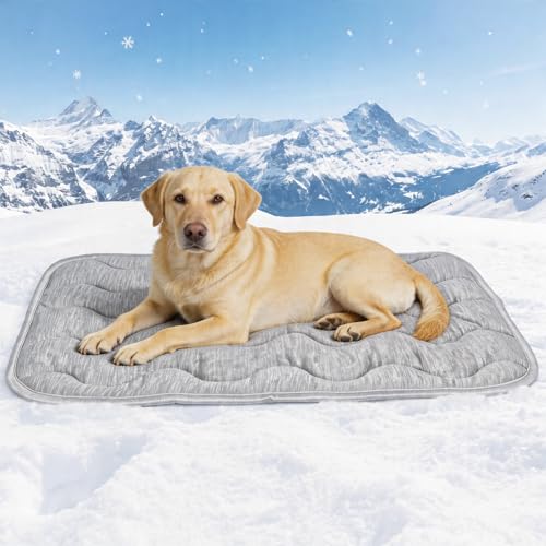 Dog Cooling Mat Q-Max>0.4 39.4" *27.6" Self Cool Pad for Dogs and Cats with Anti-Slip Bottom, Washable Portable Pet Sleeping Pad for Summer，Larger Size Grey - color: Grey, size: Large