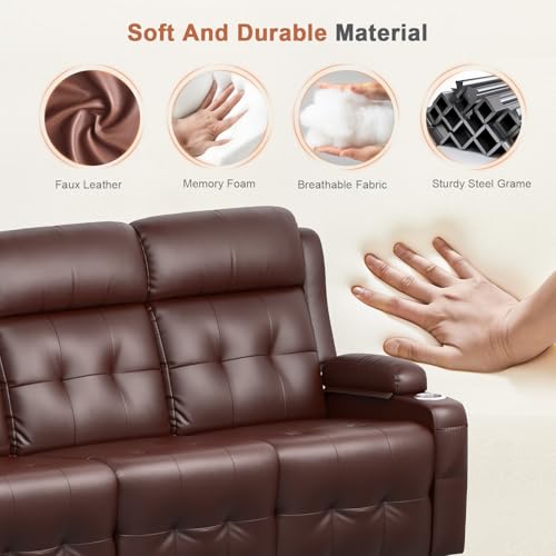 RV Loveseat Recliner Sofa, 3 Seat Wall Hugger Massage Reclining RV Couch with USB, Insert Pockets, Cup Holders, 150° RV Recliners Sleeper Sofa for RV Furniture & Home Theater Seating - color: Brown, size: 3 Seat-G1