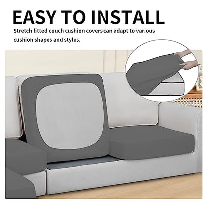 Easy-Going 100% Waterproof 3 Pieces Couch Cushion Covers for Sectional Sofa Left/Right L Shape Chaise Lounge Sofa Seat slipcover Anti-Slip Sofa Cover (2 Seater + 1 Chaise, Gray - color: Grey, size: 2 Seater + 1 Chaise