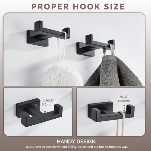 Angle Simple Bathroom Towel Hooks, SUS304 Stainless Steel Shower Double Robe Coat Hooks for Wall, Matte Black, 2 Pack - color: Matte Black, size: 2 Pack