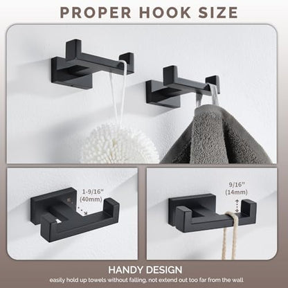 Angle Simple Bathroom Towel Hooks, SUS304 Stainless Steel Shower Double Robe Coat Hooks for Wall, Matte Black, 2 Pack - color: Matte Black, size: 2 Pack
