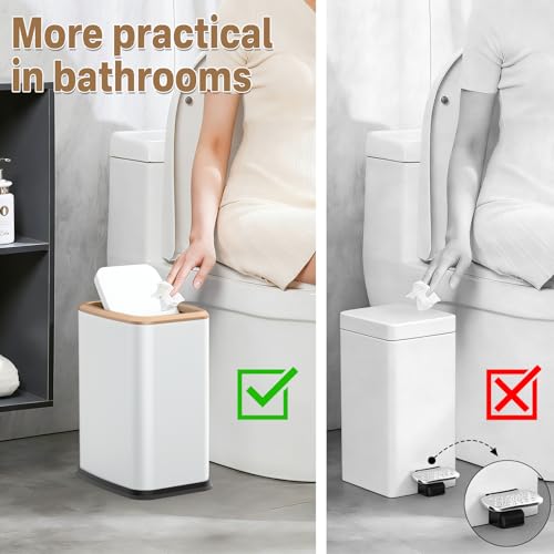 2.1 Gal Slim Bathroom Trash Can with Swing Lid, Rustproof Stainless Steel Small Garbage Can for Narrow Spaces & Toilet Side, Dog Proof Odor Control Waste Basket for Bedroom/Office, White - color: White