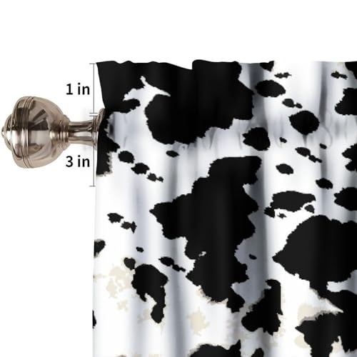 Black White Cowhide Valance, Milk Cow Western Farm Animal Skin Print Blackout Short Window Curtain for Farmhouse Kitchen Bedroom Living Room, 54x18inch - color: Cowhide-1