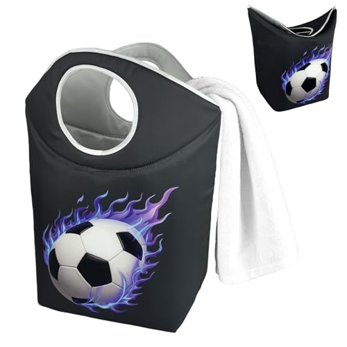 47L Foldable Laundry Hamper, 18"x17"x9.5" Portable Collapsible Laundry Basket with Soft Handle, Waterproof Fabric Storage Tote for Hanging, Dorm, Travel - color: Football-1, size: 17"L x 9.5"W x 18"H