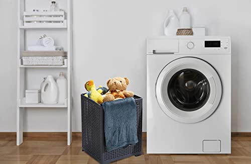 Eslite 42L Collapsible Plastic Laundry Baskets,Foldable Laundry Hamper,Pack of 2 (Grey) - color: Grey