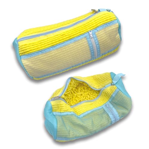 Shoe Washing Machine Bag - Set of 2 Shoe Washing Bags, Side Mesh for Insoles Sock, 360° Deep Clean Laundry Bag, Reusable Shoe-Bag for Washing Machine, Cleaning Bag for Sneakers - color: Yellow