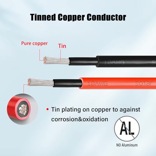 10 AWG Solar Extension Cable 25FT Black + 25FT Red, 10 Gauge Solar Panel Wire Male to Female Tinned Copper Wire for Solar Panel, Automotive, RV, Boat, Outdoors - size: 10AWG 25FT