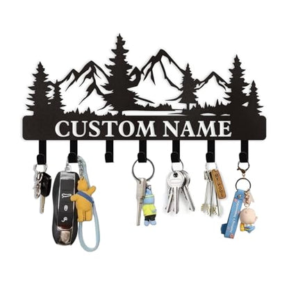 Dyoart Personalized Custom Mountain Theme Key Holder with Name, Metal Wall Mount, Coat Rack, Key Hooks, Home Decor Gift - color: 05 Mountain