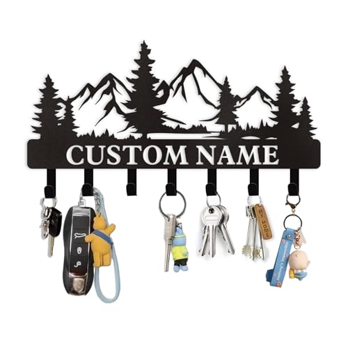 Dyoart Personalized Custom Mountain Theme Key Holder with Name, Metal Wall Mount, Coat Rack, Key Hooks, Home Decor Gift - color: 05 Mountain