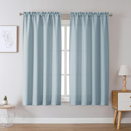 Chyhomenyc Bennet Aqua with Greenish Tone Curtains 63 Inch Length 2 Panels, Light Filtering Faux Linen Textured Rod Pocket Window Treatment Drapes for Living Room Bedroom, Each 40" Wx63 L - color: Aqua, size: 40"W x 63"L (Pack of 2)