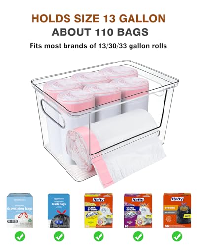 Trash Bag Dispenser 2 Pack - Under Sink Organizer, Plastic Bag Holder, Stackable Acrylic Garbage Bag Storage with Bamboo Lid for Kitchen Cabinet, 13/30/33 Gallon Grocery Bag Dispenser - size: XL- 2 PACK