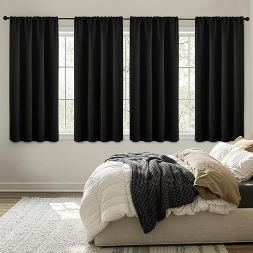 MIULEE Blackout Curtains 4 Panels Sets Black 72 Inch Length, Top and Bottom Rod Pocket Room Darkening Curtains for Bedroom Windows, 4 Pack Solid Thermal Insulated Light Blocking Curtain Drapes - color: Black, size: 40"W x 72"L (Pack of 4)