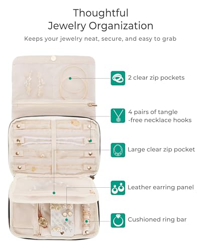 Marscamd Travel Jewelry Organizer Case for Women, Foldable Jewelry Bag for Earrings, Rings, Necklaces, Bracelets, Brooches, Black - color: Black