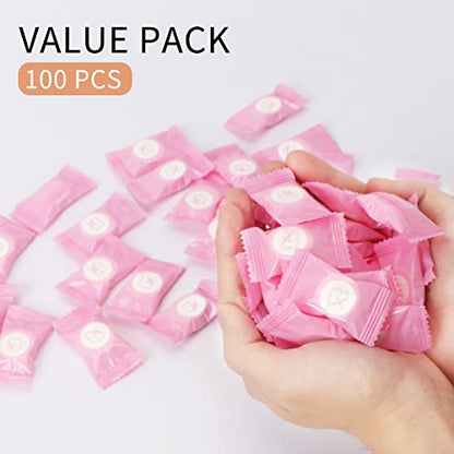 Classycoo Compressed Towel 100 PCS Mini Tablets Disposable Portable Face Towel Cotton Coin Tissue Eco-Friendly for Travel, Camping, Hiking, Sport, Beauty, Home Hand Cloths, Outdoor Activities Pink - size: 1 Count (Pack of 100), style: Large (Pink)