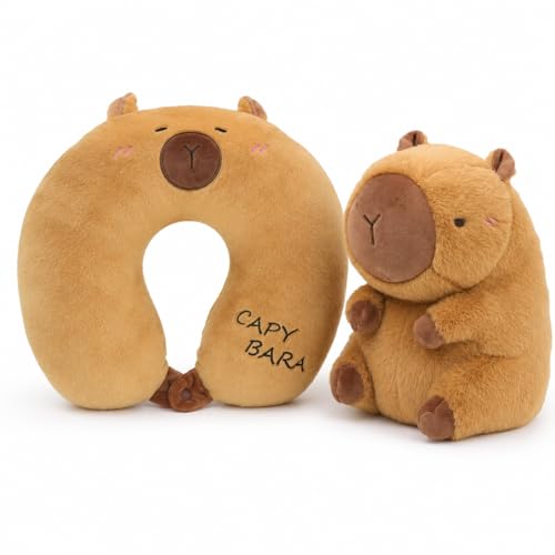 Capybara Travel Pillow for Kids & Adults Car Neck Pillow Memory Cotton U-Shaped Neck Pillow Soft Head Support Travel Accessories for Airplane Car Train Bus Airplane Pillow - color: Color 1