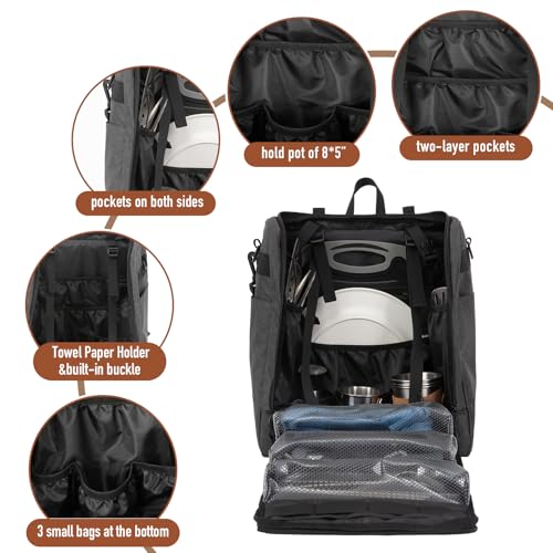 KingCamp Oversized Camping Kitchen Organizer, Ultralight Hanging Cooking Utensils Bag Portable Storage Backpack with Paper Towel Holder & 3 Pockets for Outdoor BBQ Cooking (Bag Only)
