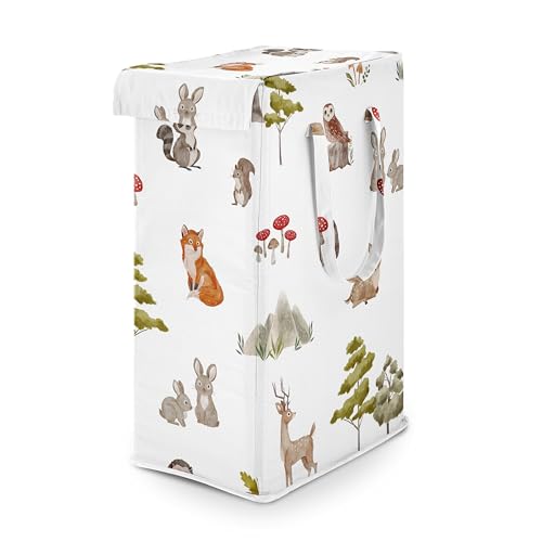Sweet Jojo Designs Laundry Hamper (Woodland Forest Animals) for Boys & Girls, Foldable Dirty Clothes Basket with Handles for Baby Nursery, Kids Bedroom, Teen Bathroom (Animal Friends, Brown Bear, Fox) - color: Forest Animals
